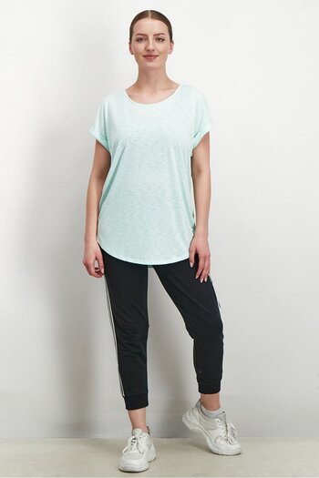 Tchibo Women Comfort Fit Scoop Neck Short Sleeve Top, Turquoise