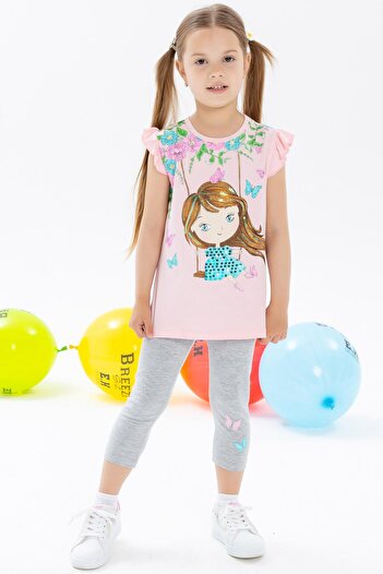 Breeze Girl's Tights Set Rocking Girl Printed 2-6 Years, Powder