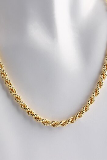 Omar Silver Unisex Halat Gold Altın Kaplama Gümüş Zincir 5 Mm Elmas Kesim Gümüş Kolye