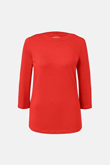 Tchibo Women Boat Neck Long Sleeves Plain Top, Dark Orange