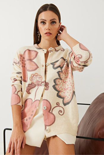 Bianco Lucci Bedruckte Strickjacke mit Knöpfen für Damen