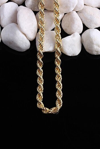 Omar Silver Unisex Halat Gold Altın Kaplama Gümüş Zincir 5 Mm Elmas Kesim Gümüş Kolye