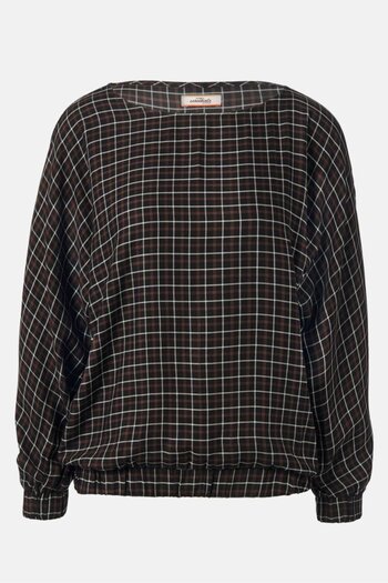 Tchibo Women Round Neck Long Sleeves Plaid Blouse, Black Combo