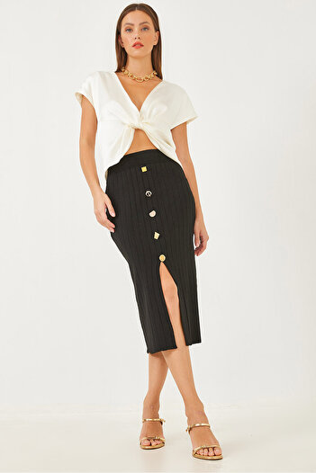 Bianco Lucci Women's Button Detailed Knitwear Skirt 85001004