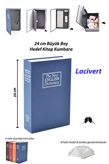 safebook Pușculiță pentru monede în formă de carte cu lacăt secret de 24 cm, albastru bleumarin (cu 8 obiective; 5.000, 10.000 USD etc.)