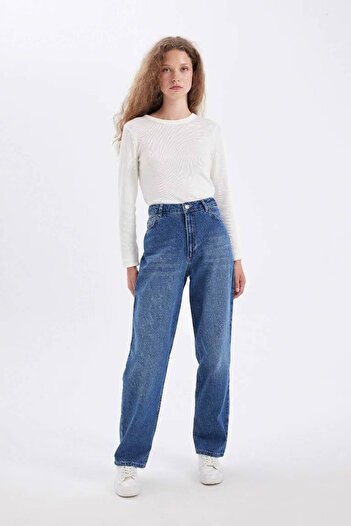 DeFacto High Waist Baggy Fit Long Jeans - Washed Trousers D4332ax24au