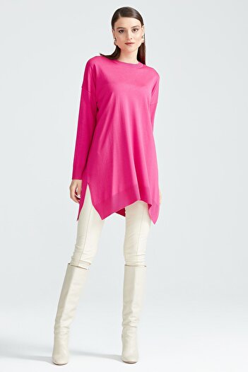 Tığ Triko Low sleeve knit tunic fuchsia