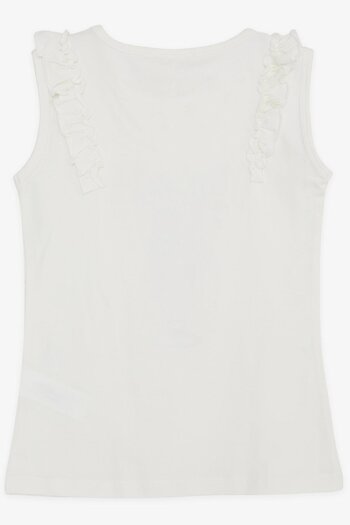 Breeze 4-8 Years Old Girl's T-Shirt - Shoulder Ruffle and Ice Cream Print, Ecru
