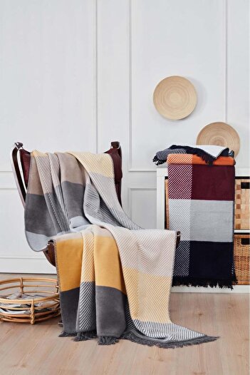 Çeyiz Diyarı Layka Double Yellow Cotton Blanket