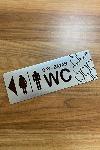 Gri Grafik Design Workshop Aluminum Bay - Left Direction Wc Toilet Direction Sign 30cm X 10cm