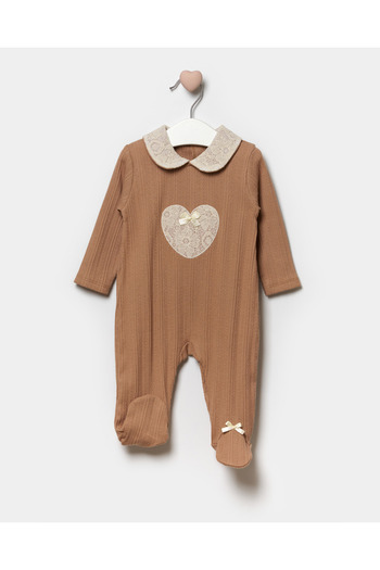 Minipodyum Long Sleeve 100% Cotton Baby Collar Gift Baby Girl Jumpsuit with Booties 3-9 Months