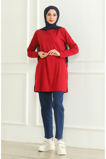 sefamerve Claret Red Araboy Tunic 9140-03 - Slit Detailed