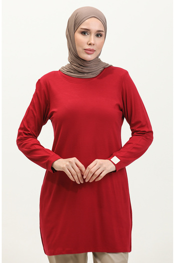 sefamerve Claret Red Viscose Tunic - 9070-02 Model