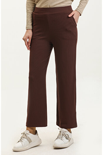 sefamerve 7105-02 Model Brown Pocket Wide Leg Trousers