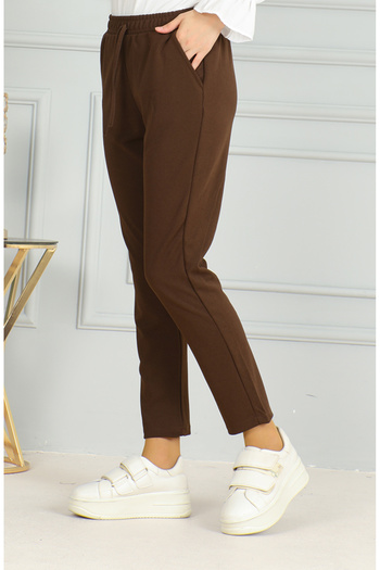 sefamerve Brown Elastic Waist Trousers - 0498-02