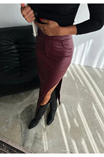 hazelin Burgundy Women's Skirt with High Waist and Pockets - Hzl25W-Fry 122461