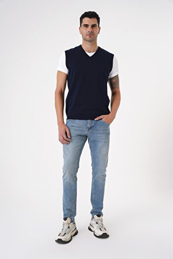 CHUBA Ανδρικά πουλόβερ πλεκτά Navy Blue με λαιμόκοψη με κανονική εφαρμογή - 25W2001