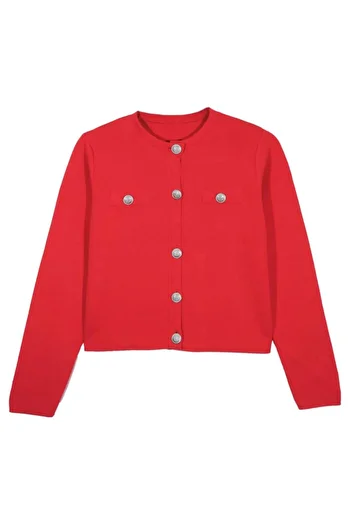 SHERIN Red Buttoned Knitwear Cardigan