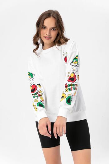 ŞİMAL Women's Print Detailed Crew Neck Oversize Sweatshirt 255312 -