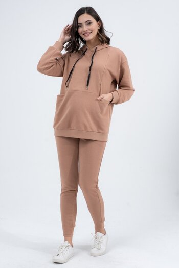 BUSA Flexible Abdominal Banded Maternity Tracksuit Set - Three Thread, Brown