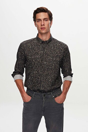 Twn Slim Fit Khaki Printed Shirt