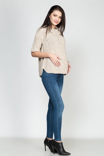 BUSA Pregnant Loose Collar Knitwear Sweater Beige