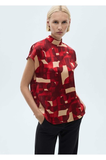 MANGO Woman Short Sleeve Patterned Blouse