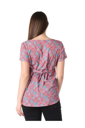 BUSA Maternity Patterned Back Lace Up Blouse Red