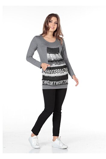 BUSA Gray Knitted Panel Maternity Tunic - Plain Fabric