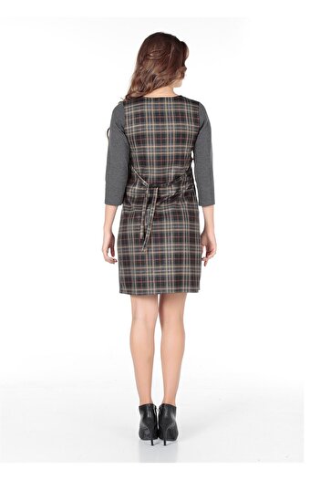 BUSA Maternity Plaid Steel Fabric Pleated Casual Dress on the Chest Anthracite
