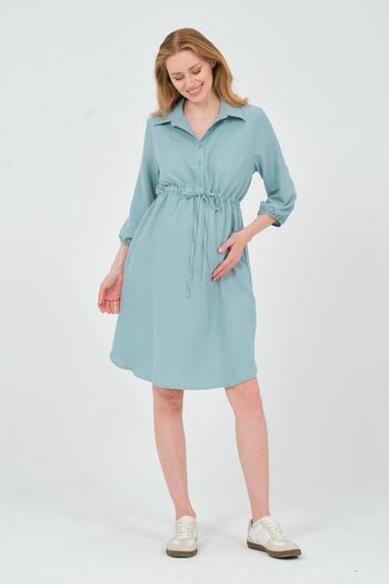 BUSA Mint Green Maternity Poor Sleeve and Waist Lace-up Mid-Length Dress
