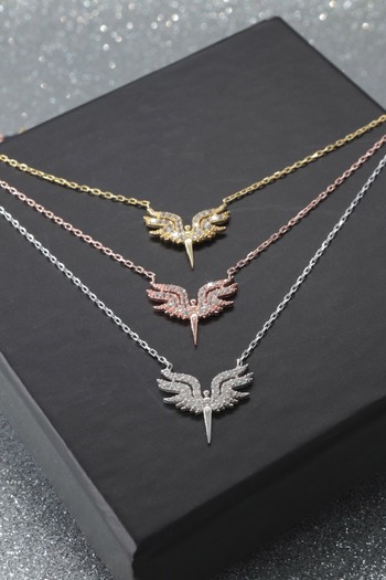 Parmas Design Mikail Meleği Minimal 925 Ayar Gümüş Kadın Altın Renk Kolye