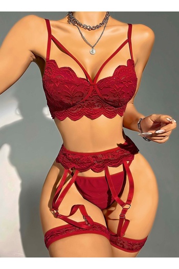 SiaLess Lingerie Γυναικείο σέξι σετ με καλτσοδέτα σε μπορντό χρώμα