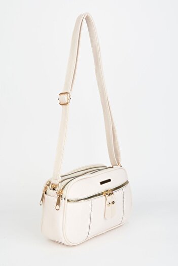 VESSARA Women's Squirrel Cream 4 Compartment Faux Leather Medium Size Zipper Closure Handbag and Shoulder Bag