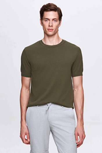Twn Slim Fit Khaki Plain Knit Rayon Knitted Sweater T-Shirt