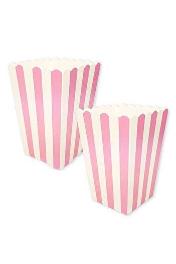 Parti Dükkanım Pink Corn Box with White Stripes (8 Pieces)