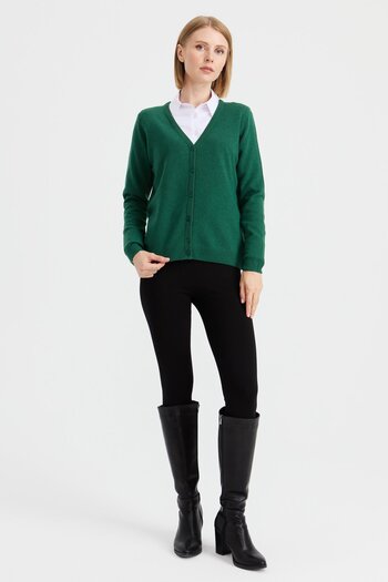 Desen Triko Women's V-Neck Cardigan Wool Knitted