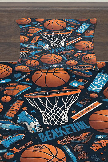 Else Dekor Basketbol Topları Desenli Erkek Çocuk Tek Kişilik Yastıklı Lastikli Çarşaf Takımı 100x200cm