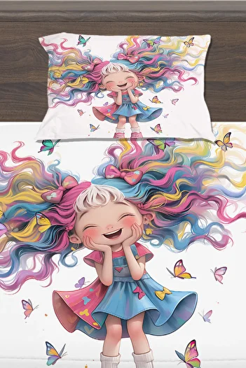 Else Dekor Cute Colorful Girl Patterned Children's Single Pillowed Elastic Sheet Set 100X200Cm