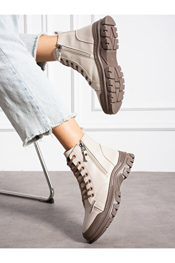 Alemdar Shoes FEMME Krem Fermuar Detaylı Kadın Bot