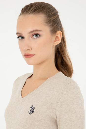 U.S. Polo Assn. Pulover de bază cu decolteu în V Stone Melange pentru femei 50293542 -VR225