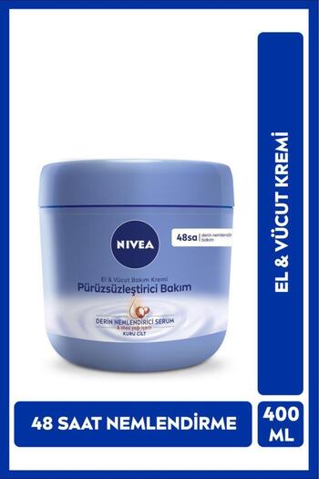 NIVEA Pürüzsüzleştirici El Ve Vücut Bakım Kremi 400ml, 48 Saat Nemlendirici Serum, Shea Yağı, Kuru Ciltler