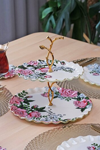 Glore Roseline Cream Gold Gilded Glass Cookie Holder