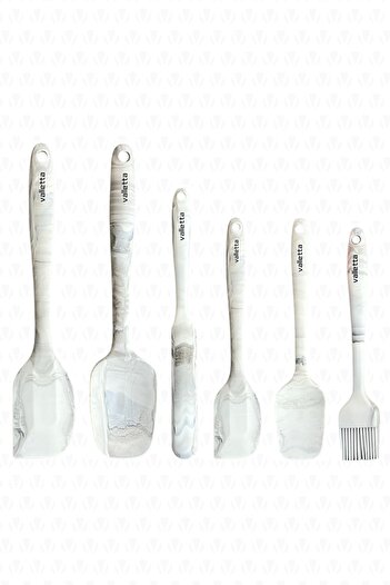 valletta Drongo Heat Resistant Fireproof Non-Stick Silicone Spatula Set 6 Pieces Gray Marble