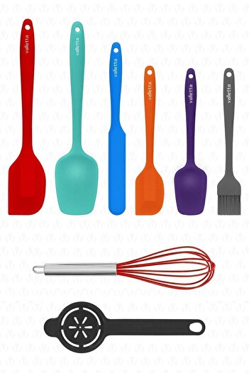 valletta Drongo Heat Resistant Fireproof Non-Stick Silicone Spatula Set 8 Pieces Mixed Color