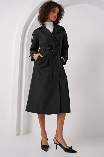 Bigdart 5941 Double Breasted Collar Long Trench Coat - Black