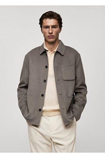 MANGO Man Handmade Wool Shirt Jacket with Pockets