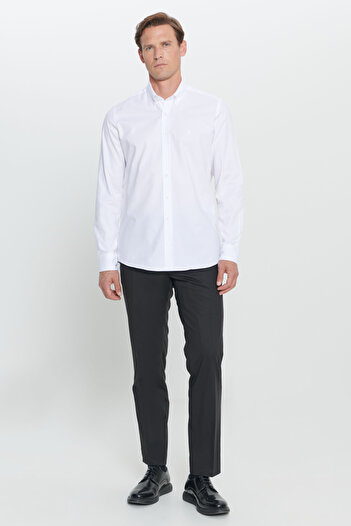 ALTINYILDIZ CLASSICS Men's White Slim Fit Slim Fit 100% Cotton Button Collar Oxford Shirt