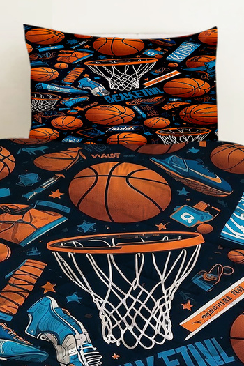 Else Dekor Basketball Balls Patterned Boy's Single Quilted Quilt with Pillowcase