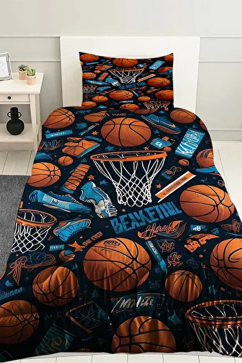 Else Dekor Basketball Balls Patterned Boy's Single Quilted Quilt with Pillowcase